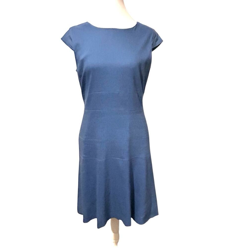Antonio Melani Dress Size 4 Blue Linen Blend Lined Classic Sheath Stretch